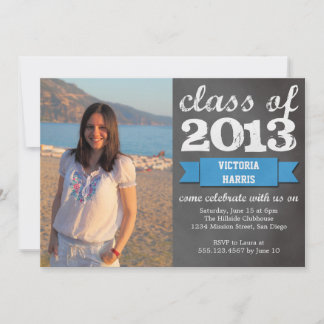 Invitación Pancarta azul de la graduación de foto de pizarra