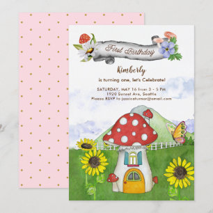 Invitación Pancarta floral de hongos sensacionalistas