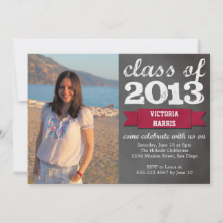 Invitación Pancarta roja de graduación de foto de pizarra