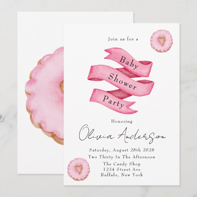 Invitación Pancarta rosa dulce que no es Fiesta de Baby Showe (Anverso / Reverso)