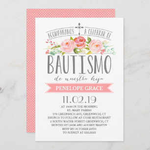 Invitación Pancarta rosa Rosa  Bautismo español
