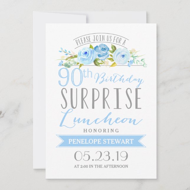 Invitación Pancarta Rosa Sorpresa Luncheon de cumpleaños 90 (Anverso)