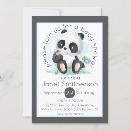 Invitación Panda acuático con Baby Shower de mariposas