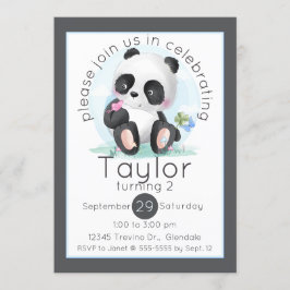 Invitación Panda acuático con mariposas Cumpleaños