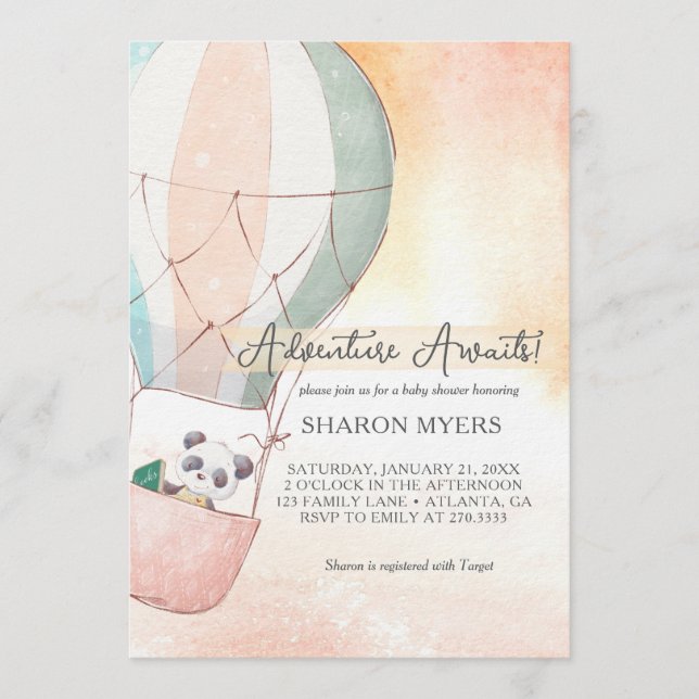 Invitación Panda Adventure Awaits Baby Shower (Anverso)