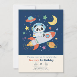 Invitación Panda astronaut azul y naranja