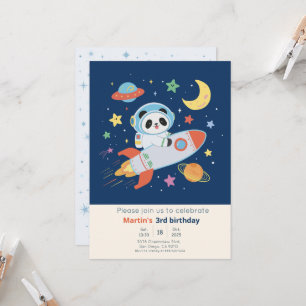 Invitación Panda astronaut azul y naranja