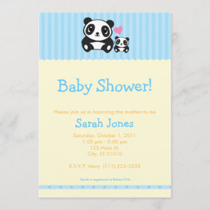 Invitación Panda Baby Shower - azul y naranja