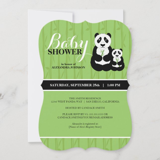 Invitación Panda Baby Shower Green (Anverso)