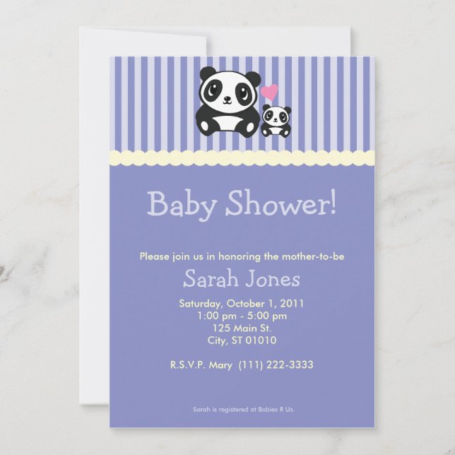 Invitación Panda Baby Shower - púrpura (Anverso)