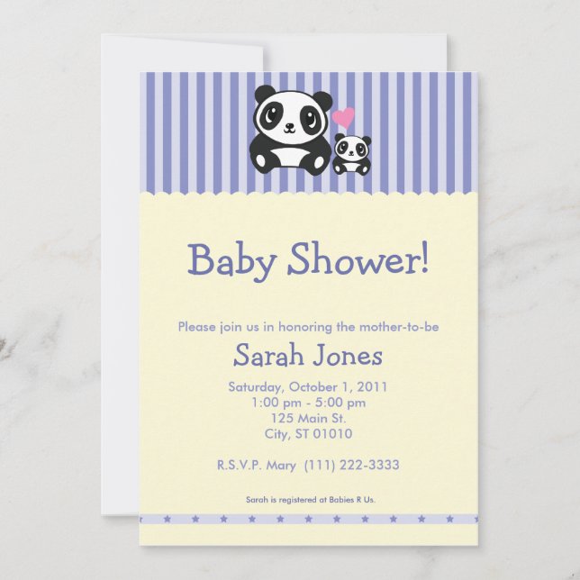 Invitación Panda Baby Shower - púrpura y crema (Anverso)