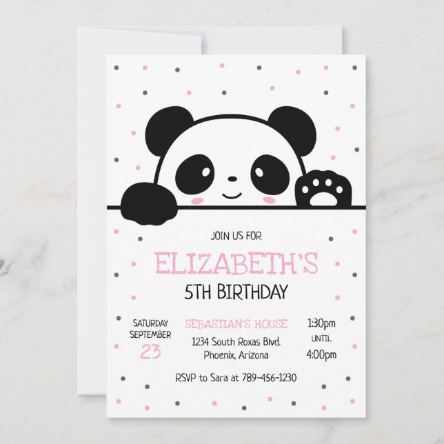 Invitación Panda Bear Birthday Party Invitation (Anverso)