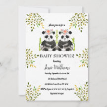 Panda Bear Twins Chica Baby Shower Greenery Nature