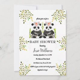 Invitación Panda Bear Twins Chica Baby Shower Greenery Nature