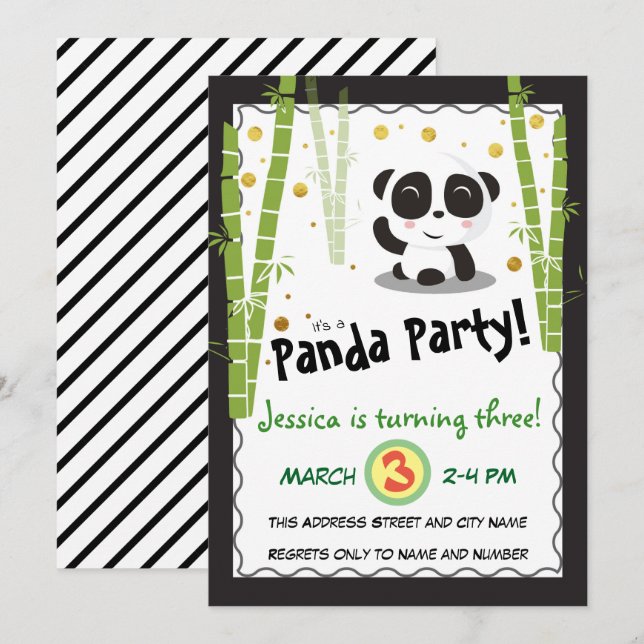 Invitación Panda Birthday Party (Anverso / Reverso)