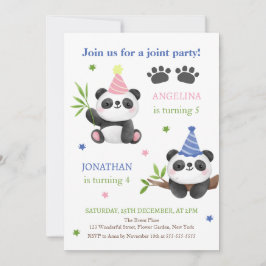 Invitación Panda Boy and Girl Joint Birthday 