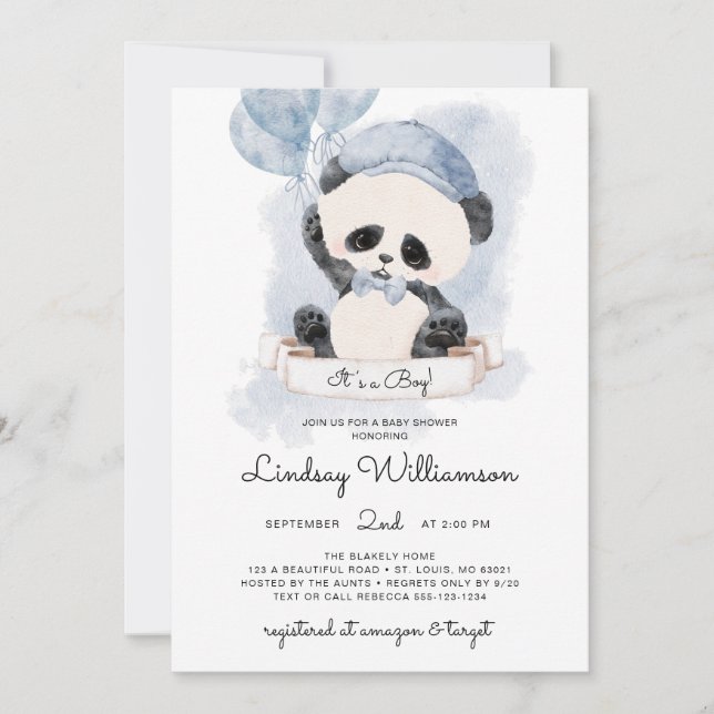 Invitación Panda Boy Baby Shower (Anverso)