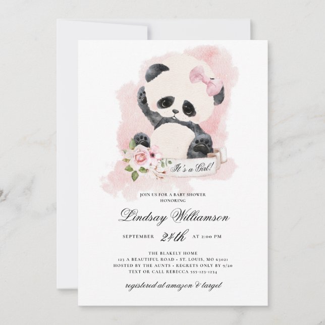Invitación Panda Chica Baby Shower (Anverso)