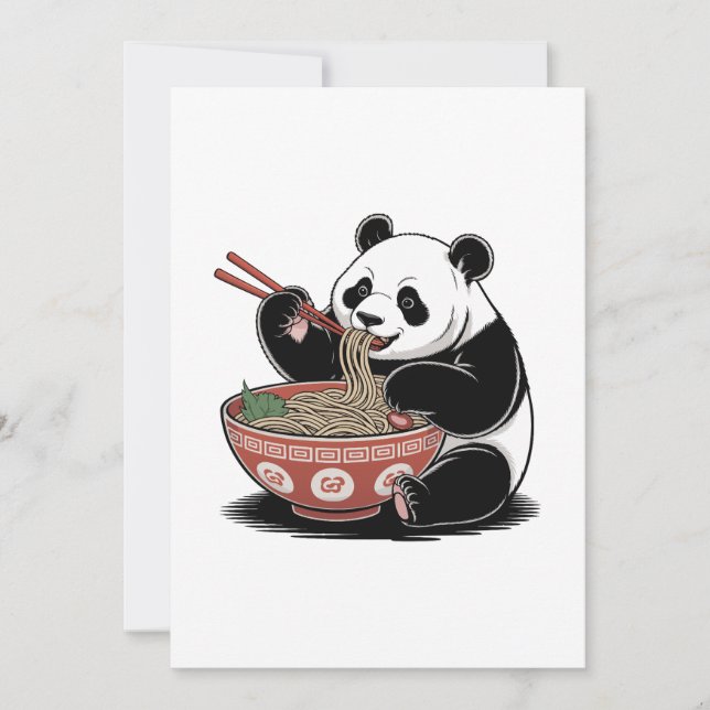 Invitación Panda Comer Ramen Estilo Retro Japonés Ukiyo-e (Anverso)