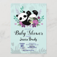 Panda con Baby Shower de flores moradas