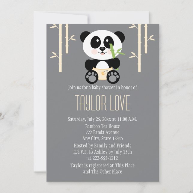 Invitación Panda de bambú amarillo en Baby Shower Diapers (Anverso)