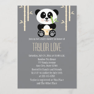 Invitación Panda de bambú amarillo en Baby Shower Diapers