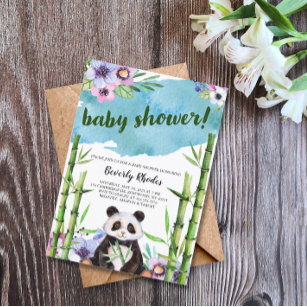 Invitación Panda de color dulce y Baby Shower de bambú