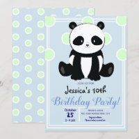Panda de cumpleaños y puntos de Polka azul
