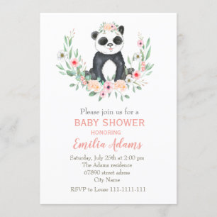 Invitación Panda de flores para la ducha de bebé