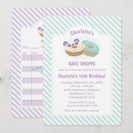Invitación Panda Donut Purple y Green Bakery Cumpleaños