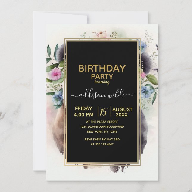 Invitación Panda Flowers Watercolor                           (Anverso)