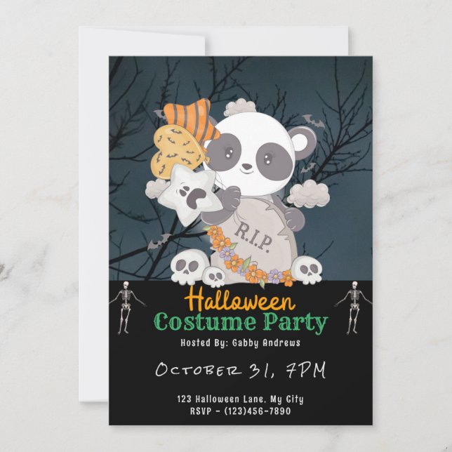 Invitación Panda Grave RIP nubes nubes negras Halloween (Anverso)