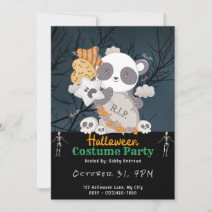 Invitación Panda Grave RIP nubes nubes negras Halloween