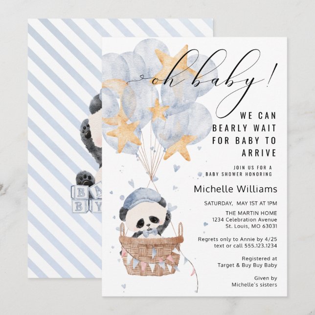 Invitación Panda Hot Air Balloon Baby Shower (Anverso / Reverso)