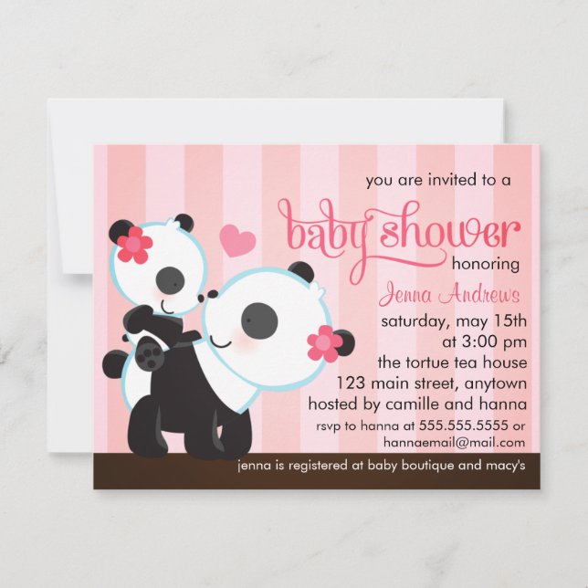 Invitación Panda linda Baby Shower de la niña (Anverso)