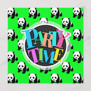 Invitación Panda lindo; verde neón, negro y blanco