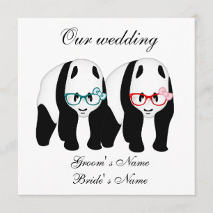 Invitación Panda lleva gafas invitadas a la boda