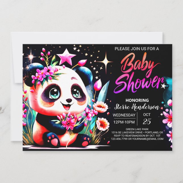 Invitación Panda moderno Bamboo Bliss Chica Baby Shower (Anverso)