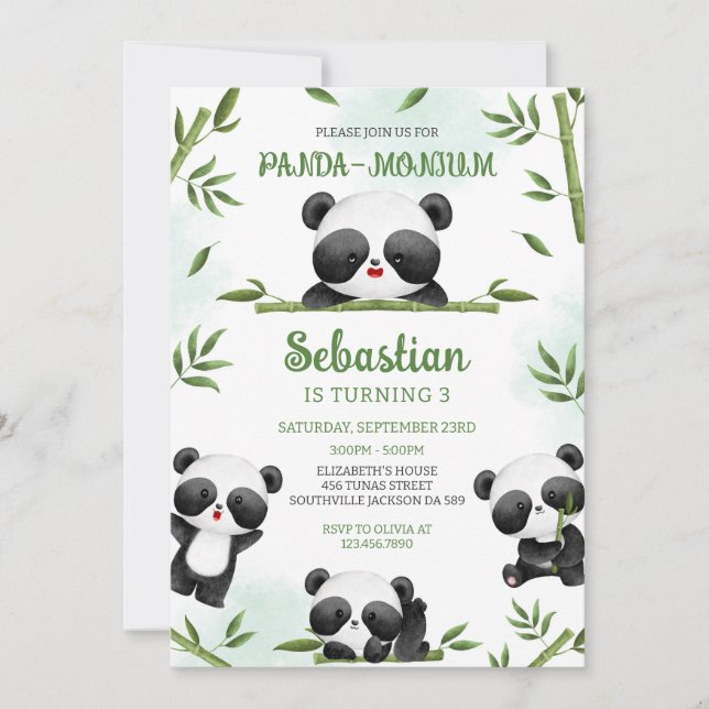 Invitación Panda-monium Panda Birthday (Anverso)