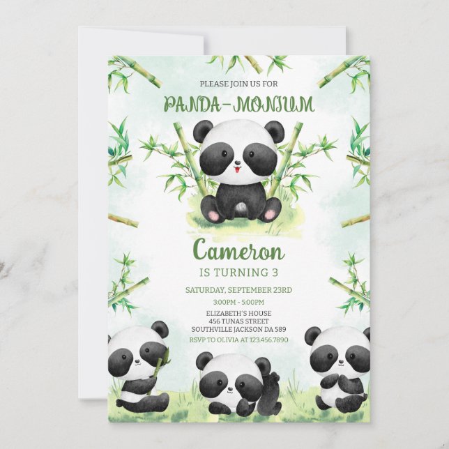 Invitación Panda-monium Panda Birthday Invitation (Anverso)