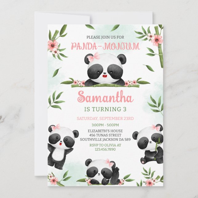 Invitación Panda-monium Panda Birthday Invitation (Anverso)