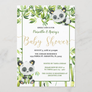 Invitación Panda Neutral de género Baby Shower de bambú verde