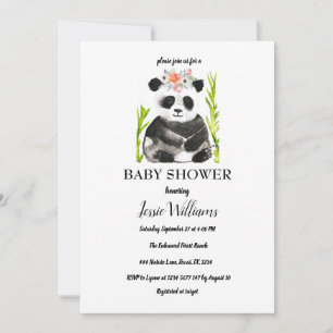 Invitación Panda oso Baby Shower Naturaleza blanca y negra