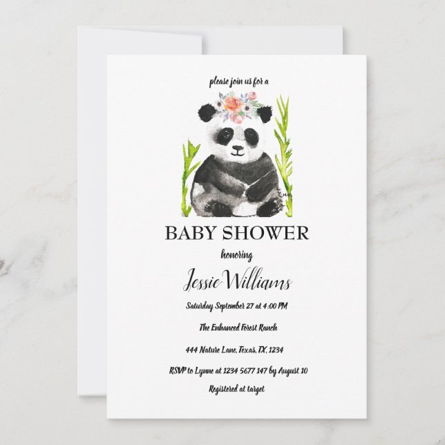 Invitación Panda oso Baby Shower Naturaleza blanca y negra (Anverso)