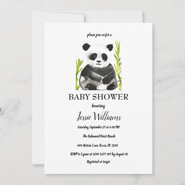 Invitación Panda oso Baby Shower Naturaleza blanca y negra (Anverso)