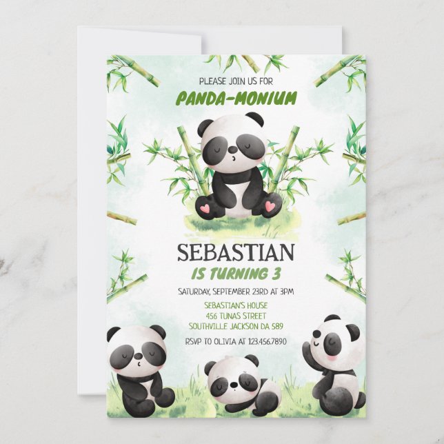 Invitación Panda Panda-monium Birthday Invitation (Anverso)