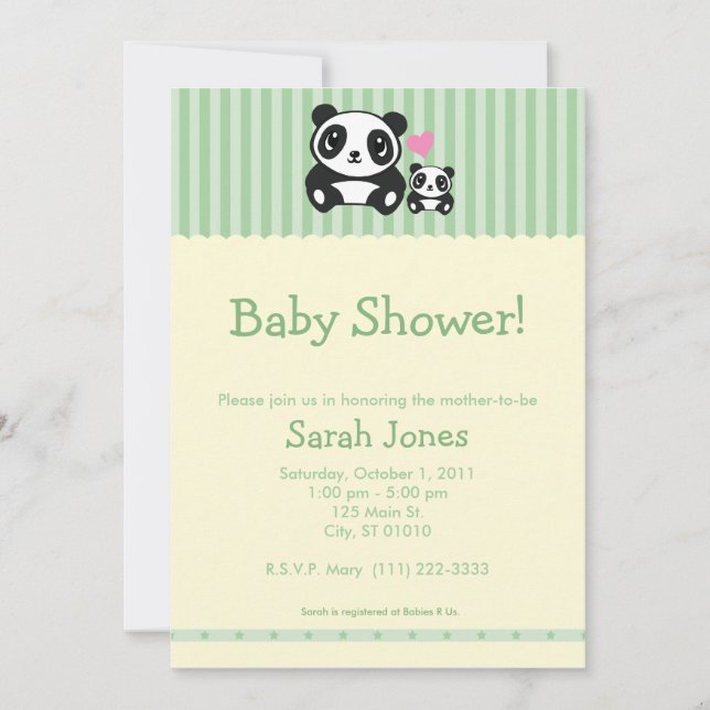 Invitación Panda personal Baby Shower - verde de la foto (Anverso)