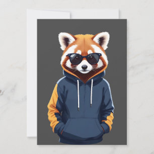 Invitación Panda Rojo Con Hoodie Funny Guay Animal Music