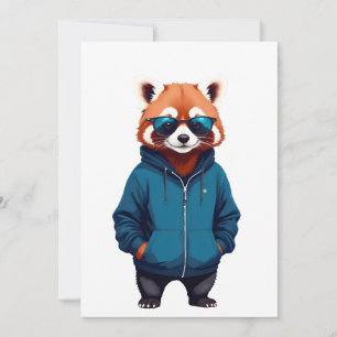 Invitación Panda Rojo Con Hoodie Funny Guay Animal Music