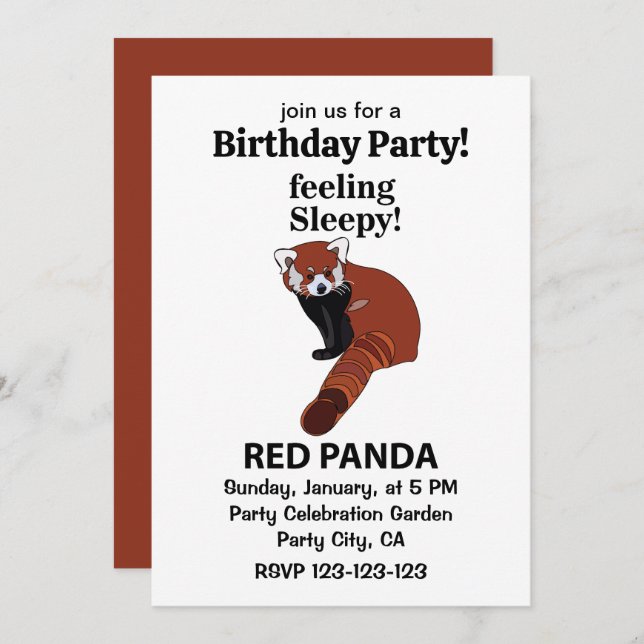 Invitación Panda Rojo Sensándose Sleepy Funny Panda Rojo Cump (Anverso / Reverso)